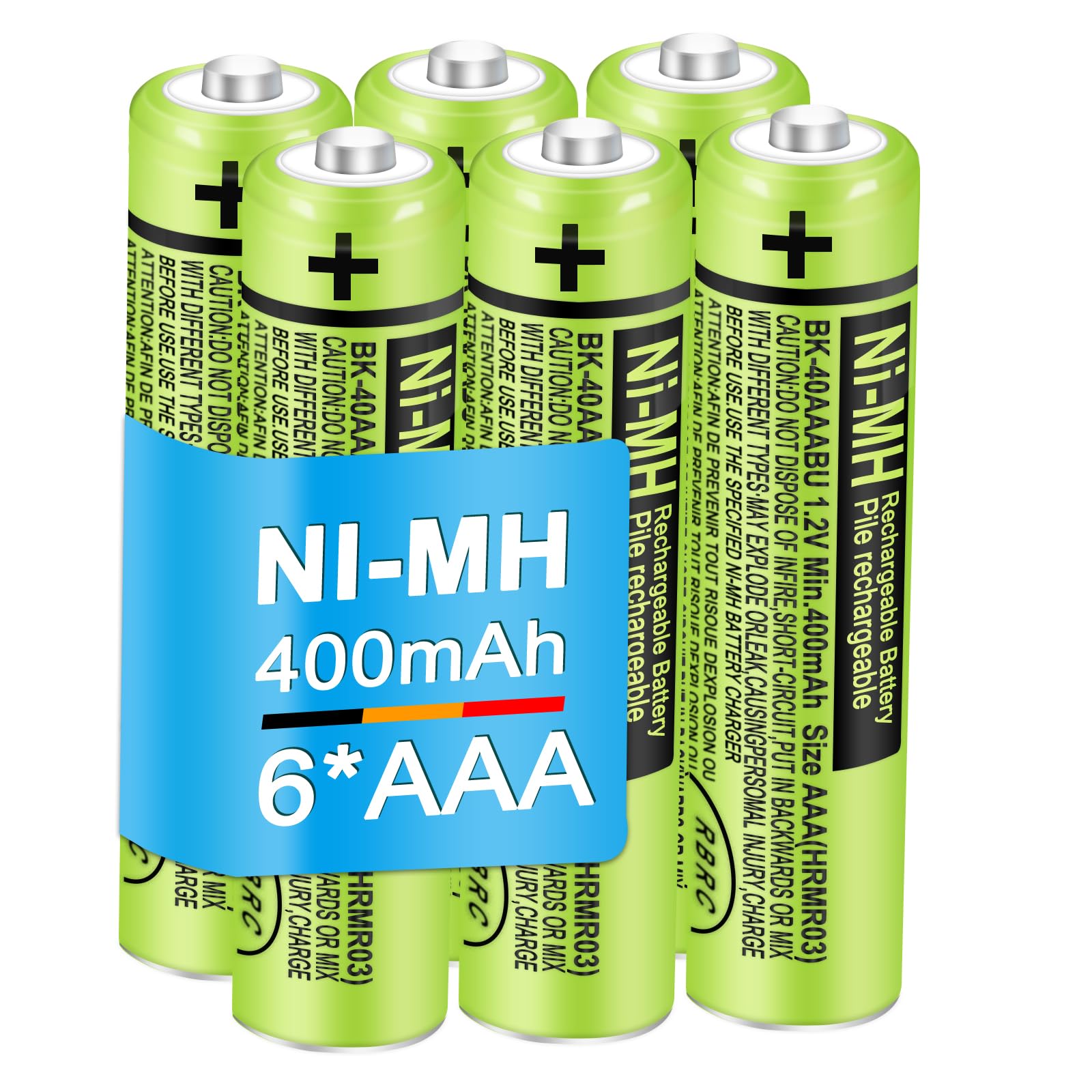 BK-40AAABU - Paquete de 6 pilas recargables AAA NI-MH de 400 mAh 1.2 V AAA para teléfonos inalámbricos Panasonic, mandos a distancia, electrónica