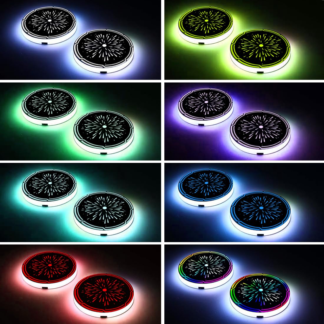LED Coaster Lights For Car 2Pcs LED Coaster Lights,7 Color Variable USB ...