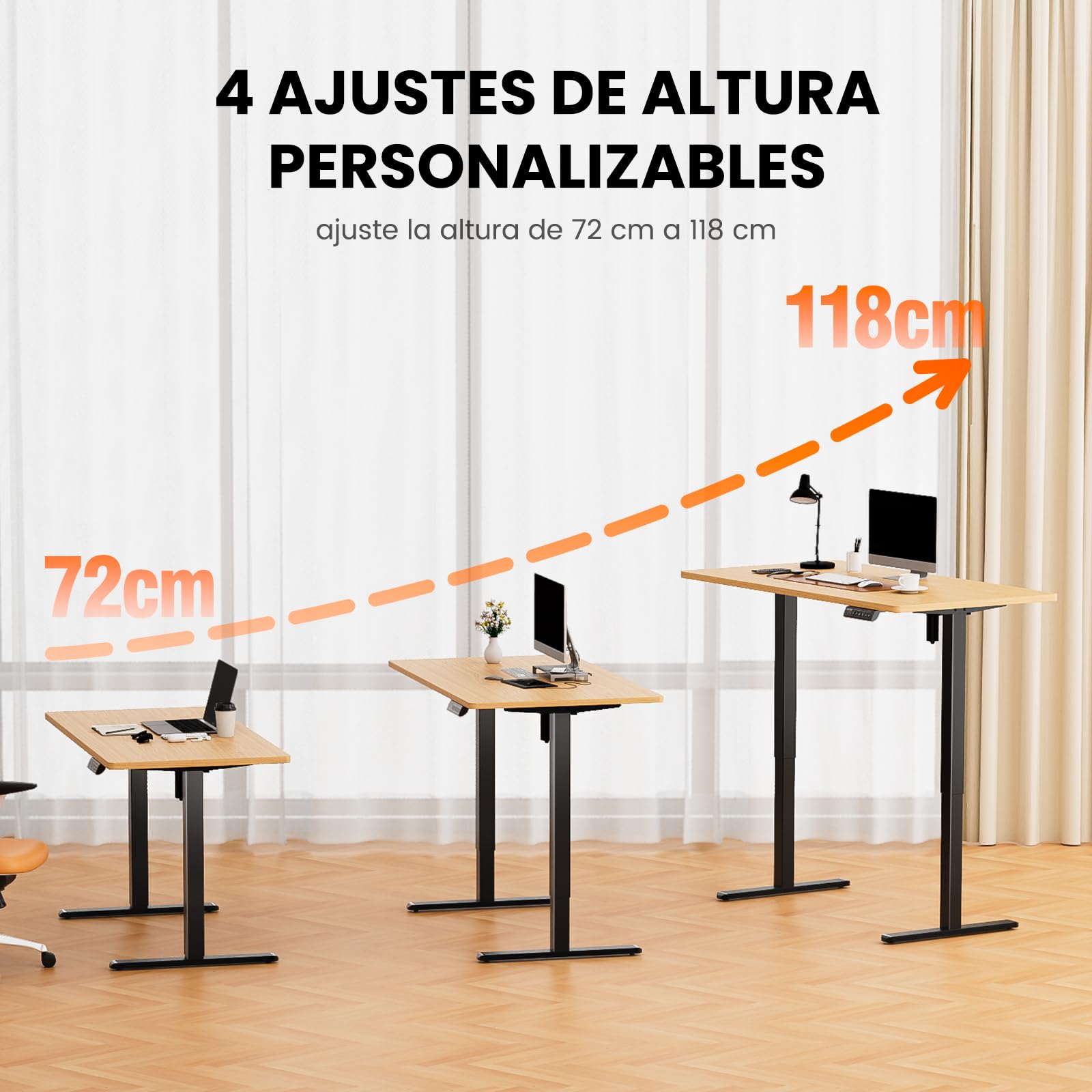 ErGear Estructura de Escritorio Ajustable Memoria de Altura en 4 Posiciones,con Patas Ajustables y una Base ergonómica para Escritorio de pie