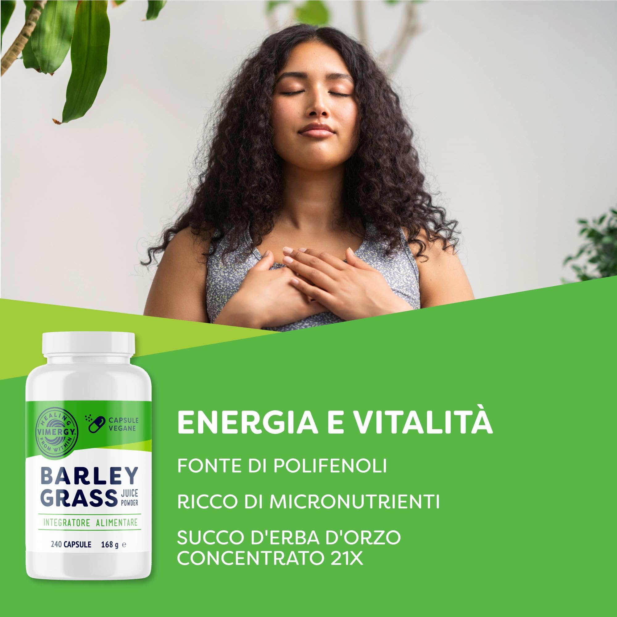 Vimergy Barley Grass Juice Powder, 30 Dosi – Capsule di Orzo Super Green – Orzo Senza Antiagglomeranti, Riempitivi, Aromi o Zucchero - Vegano, Senza OGM e Senza Glutine (240 Capsule)