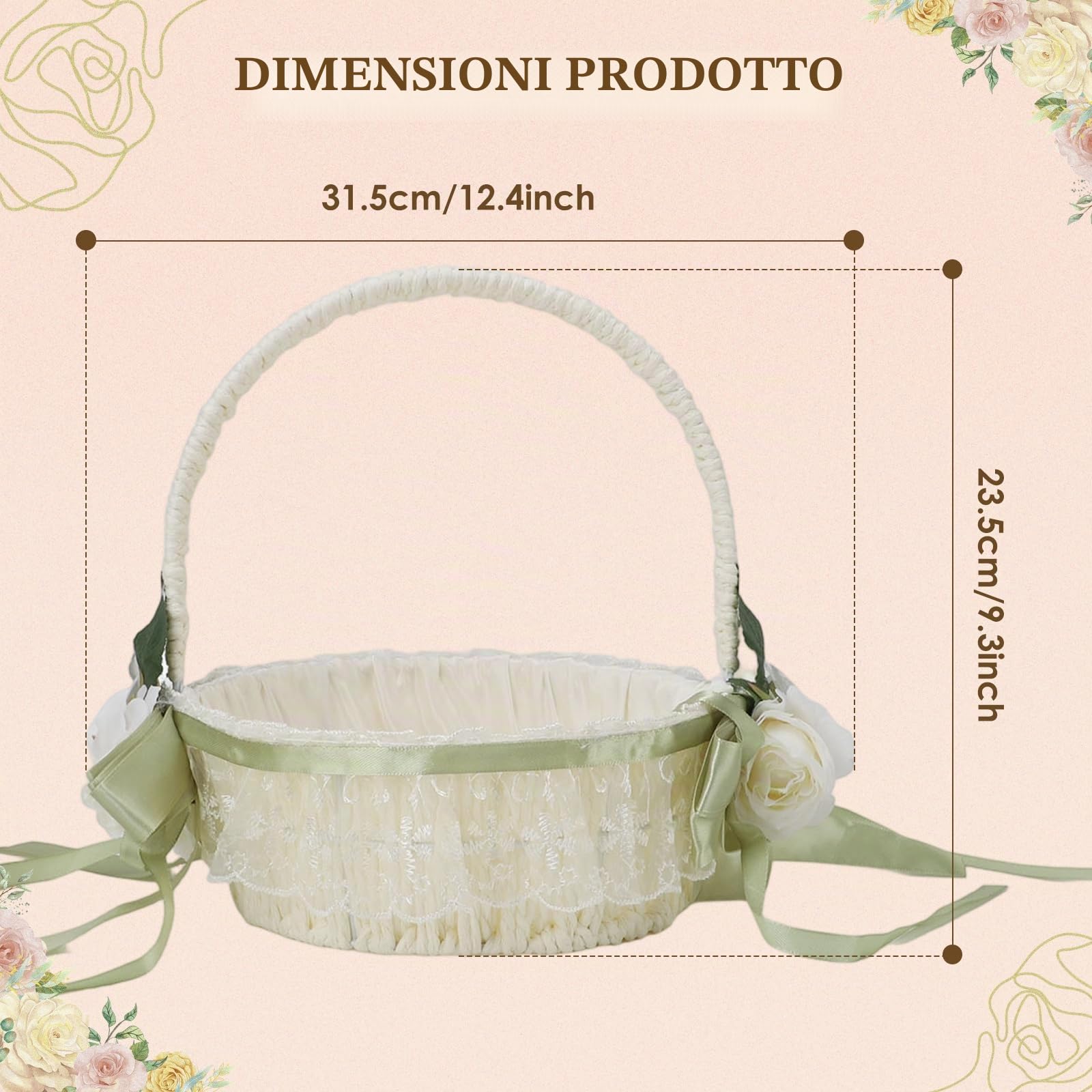 Cestini per ragazze di fiori per matrimonio, cesto di fiori per matrimoni intrecciati a mano, romantici ed eleganti, cesti per ragazze di fiori per matrimoni e decorazioni per la (5800)