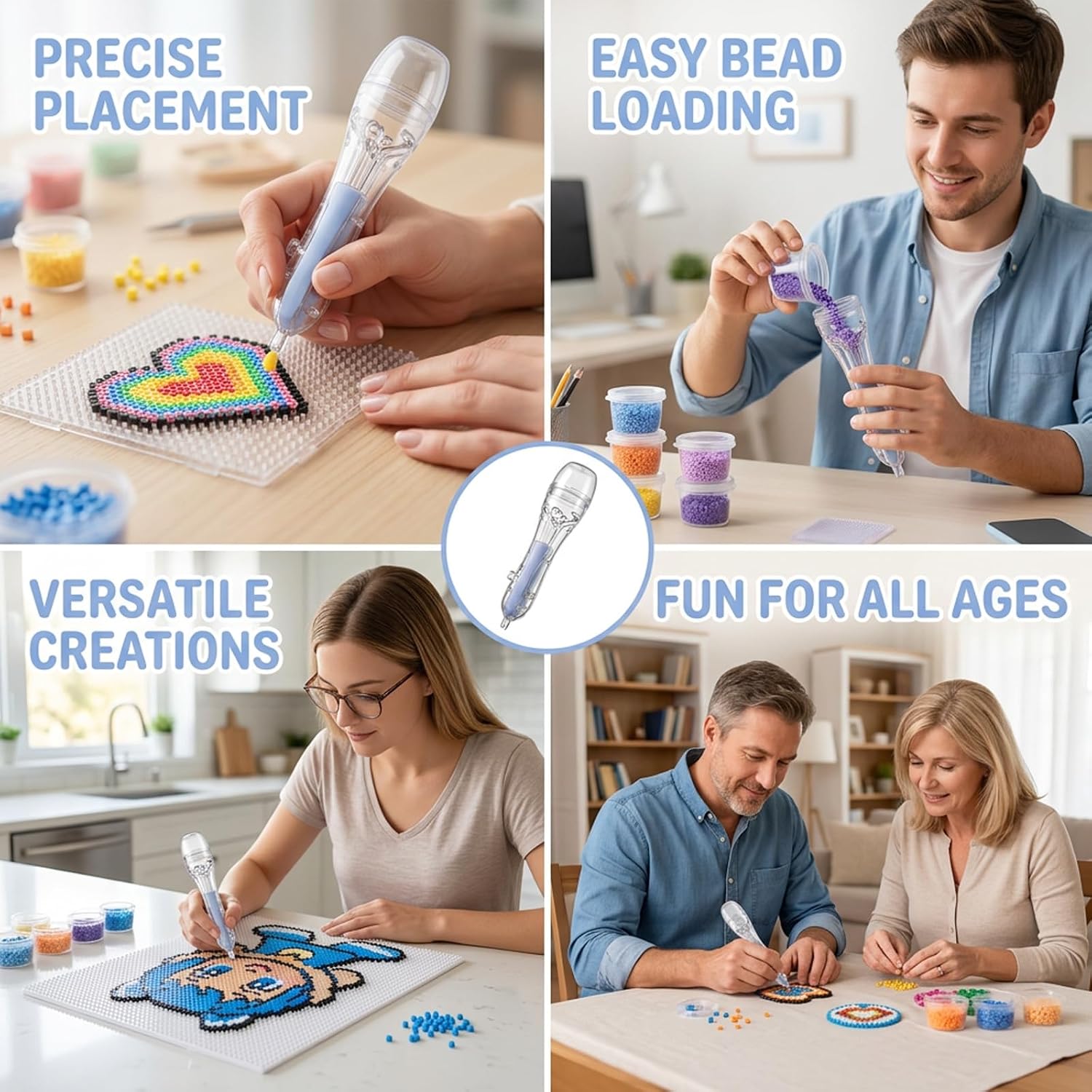 Fuse Bead Pen, Fuse Beads Kit with Four Bead Storage Containers, Fuse Bead Pen for Holiday Home Art and DIY Craft Projects, 2.6mm Fuse Beads Pen for Hobbyists and Artists