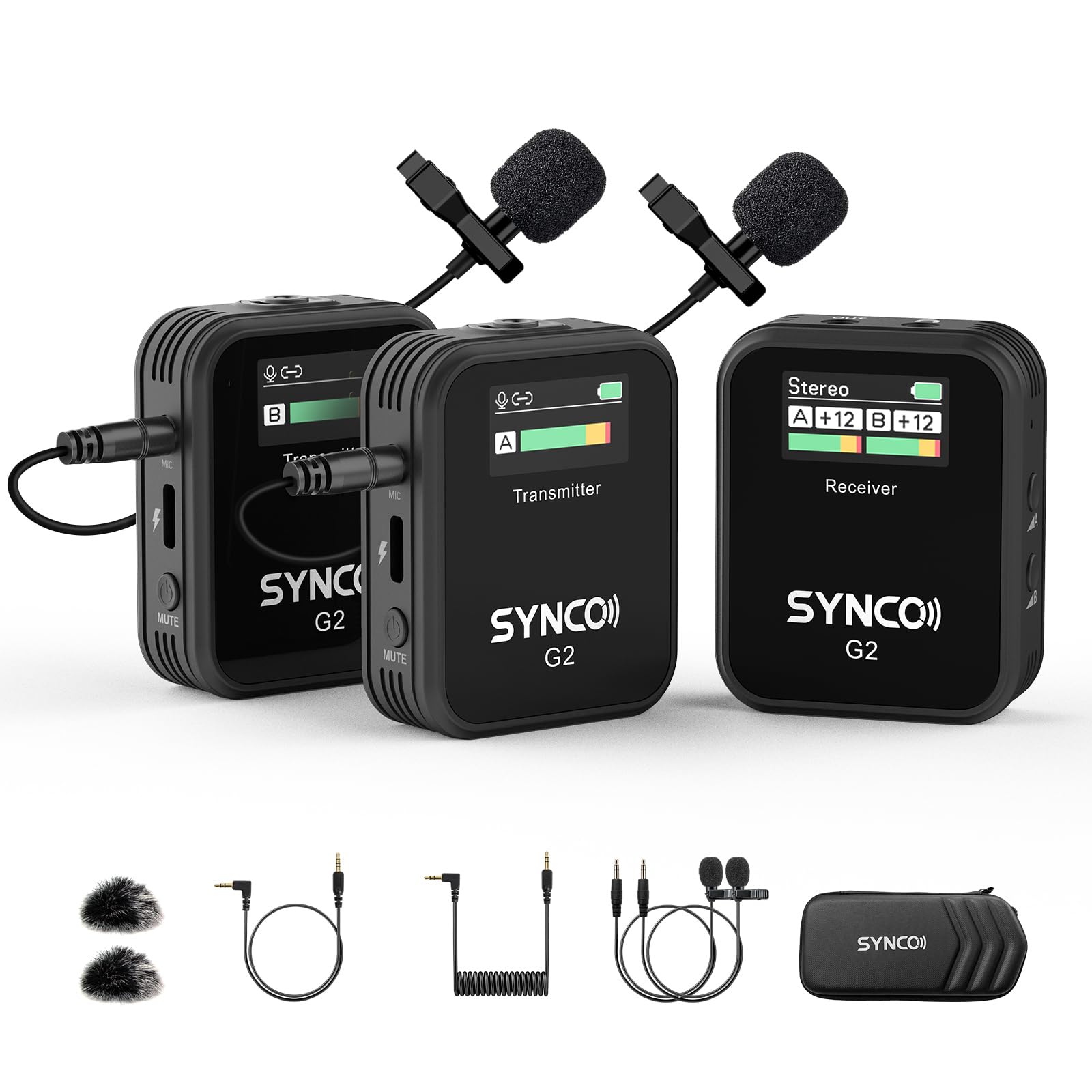 synco wireless lavalier microphone g2a2 24g dual transmitter 48khz 24bit lapel mic 656ft 8h for online class vlog stream youtube for camera smartphone tablet
