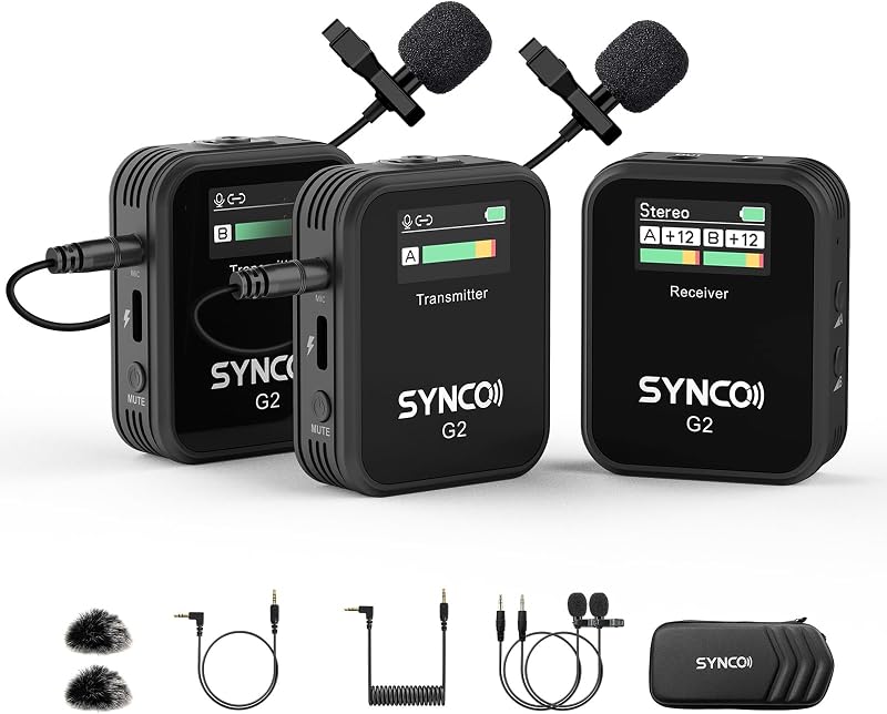 Micrófono Lavalier inalámbrico G2(A2) para videocámara de teléfono con cámara | Micrófono de cámara de 48KHz y 24 bits para transmisión de Podcast, entrevista, Vlogging, vídeo de YouTube, micrófono Lav de 656 pies con canal de seguridad mejorado