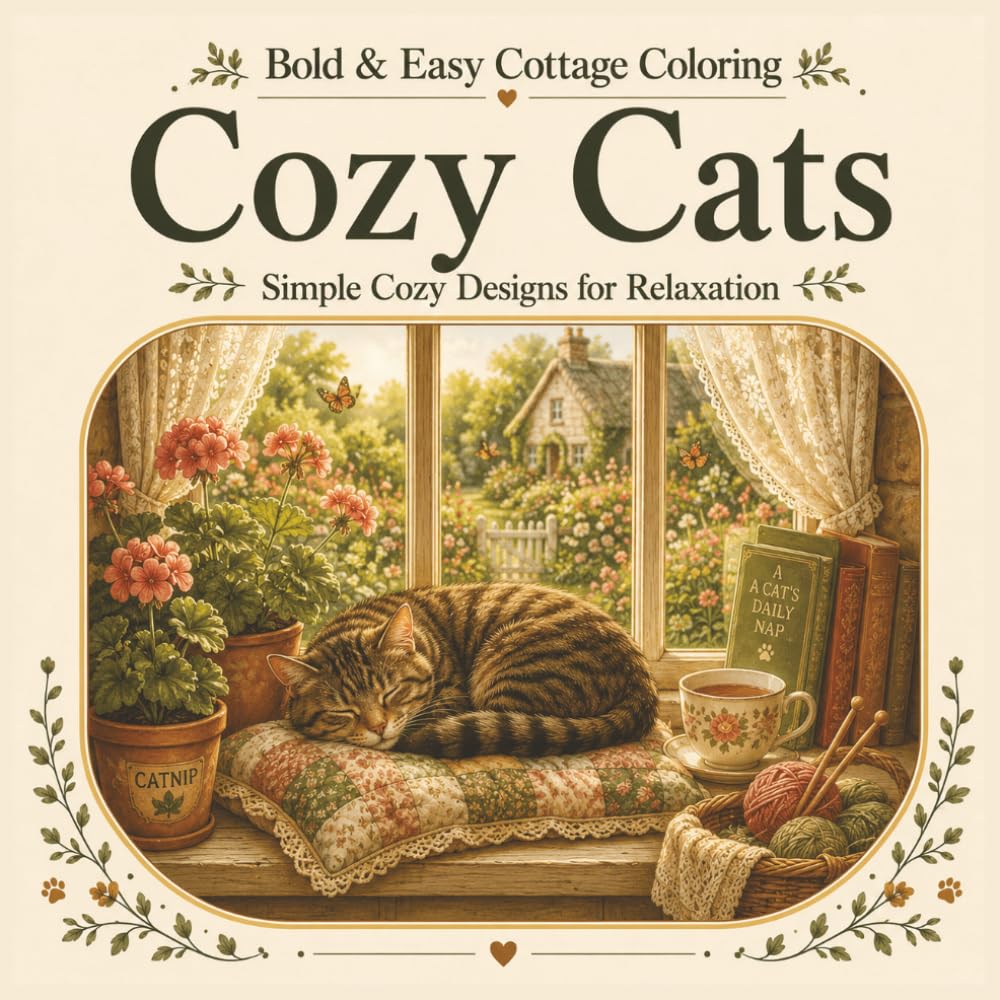 Cozy Cats: A Bold & Easy Cottagecore Coloring Book for Cat Lovers
