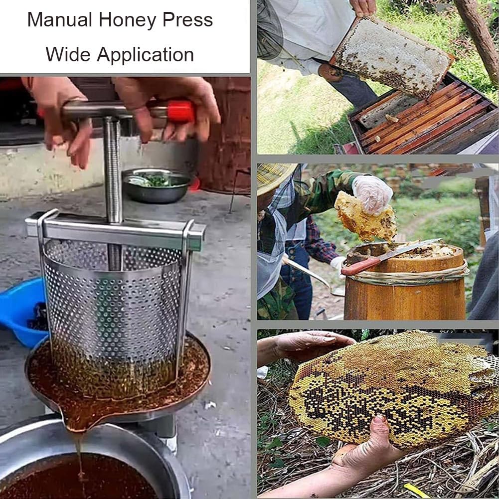 Esta máquina extractora de Miel Manual, máquina Multifuncional para prensar Vino de Frutas, Extractor de Cera de Abejas, Acero Inoxidable (B)