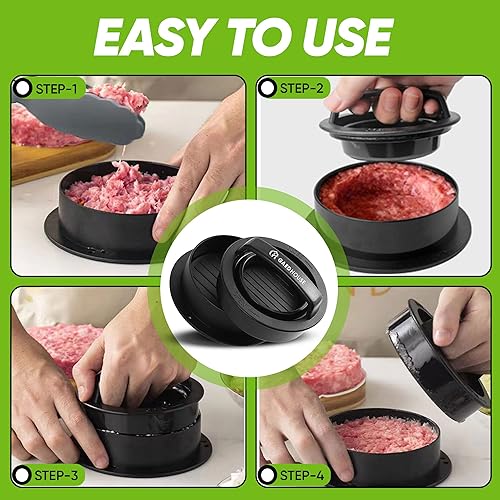 Miniatura 6 de Prensa de hamburguesa 3 en 1 - Increíble juego de hamburguesas rellenas - Antiadherente - con 100 piezas de papel encerado para hamburguesa -