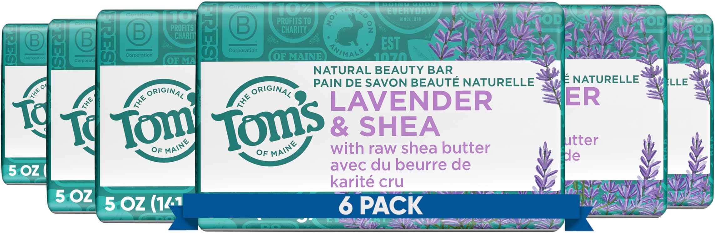 Natural Beauty Bar Soap, Lavender & Shea, 5 oz (6 Pack)