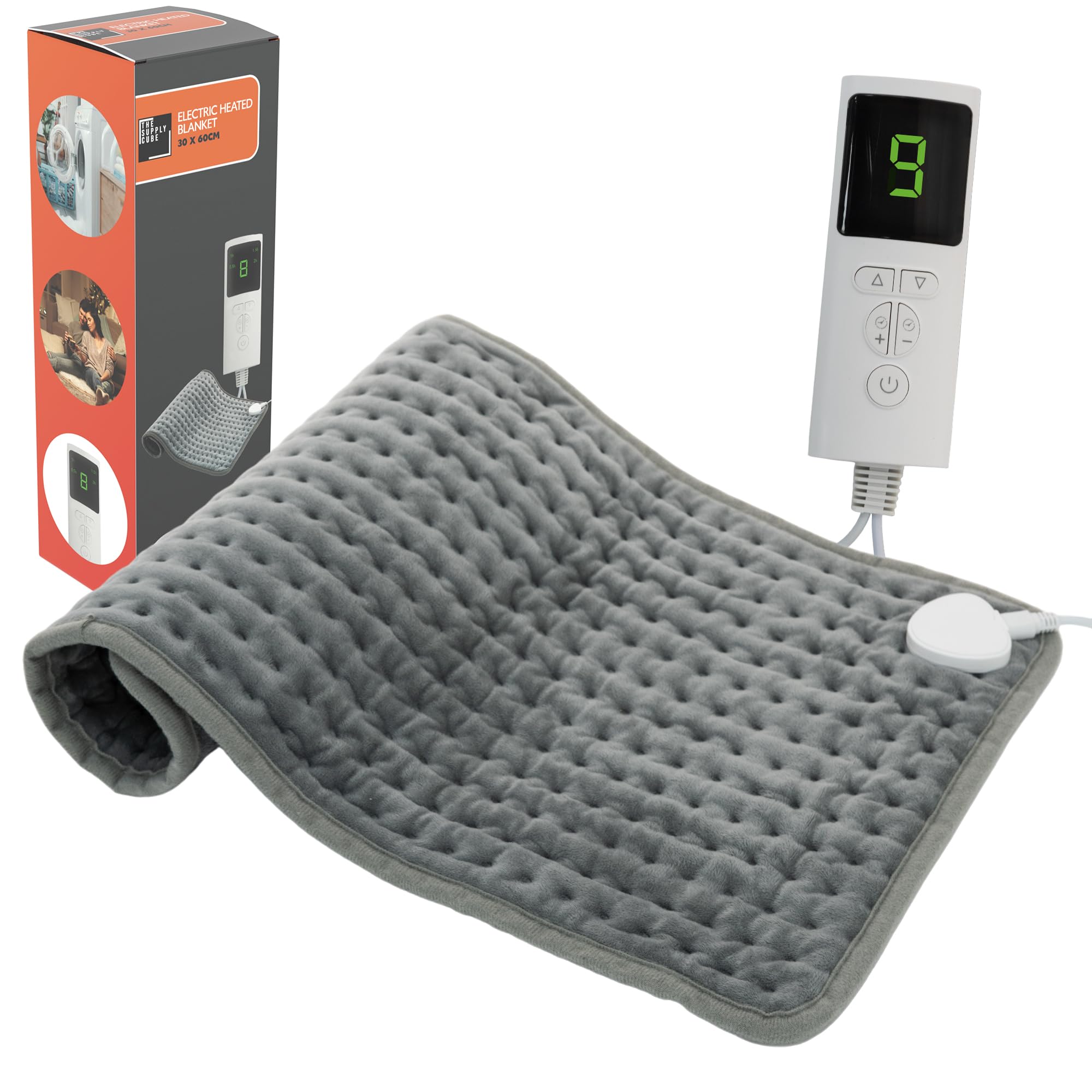 Supply Cube Electric Heat Pad with 9 Heat Settings | Heating Pad for Back Comfort | Auto Shut Off, Machine Washable - 24"X12"