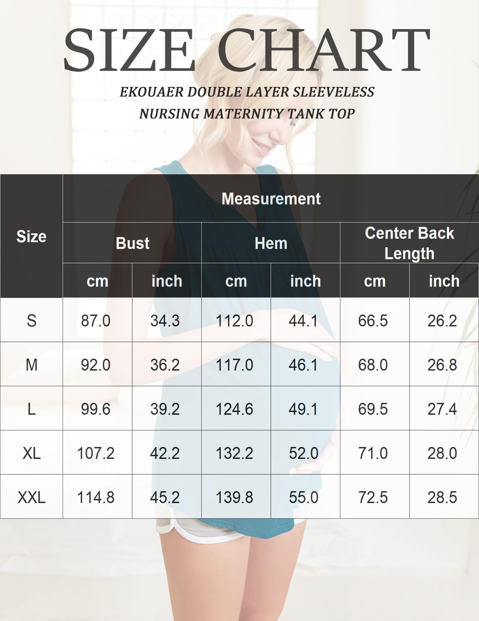 Ekouaer Camiseta sin mangas de maternidad para mujer, de doble capa, ropa de embarazo para verano