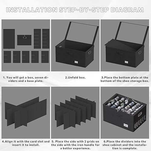 Miniatura 7 de Organizador de zapatos para armario, contenedores de almacenamiento para 18 pares, contenedores plegables de almacenamiento de zapatos con cubierta