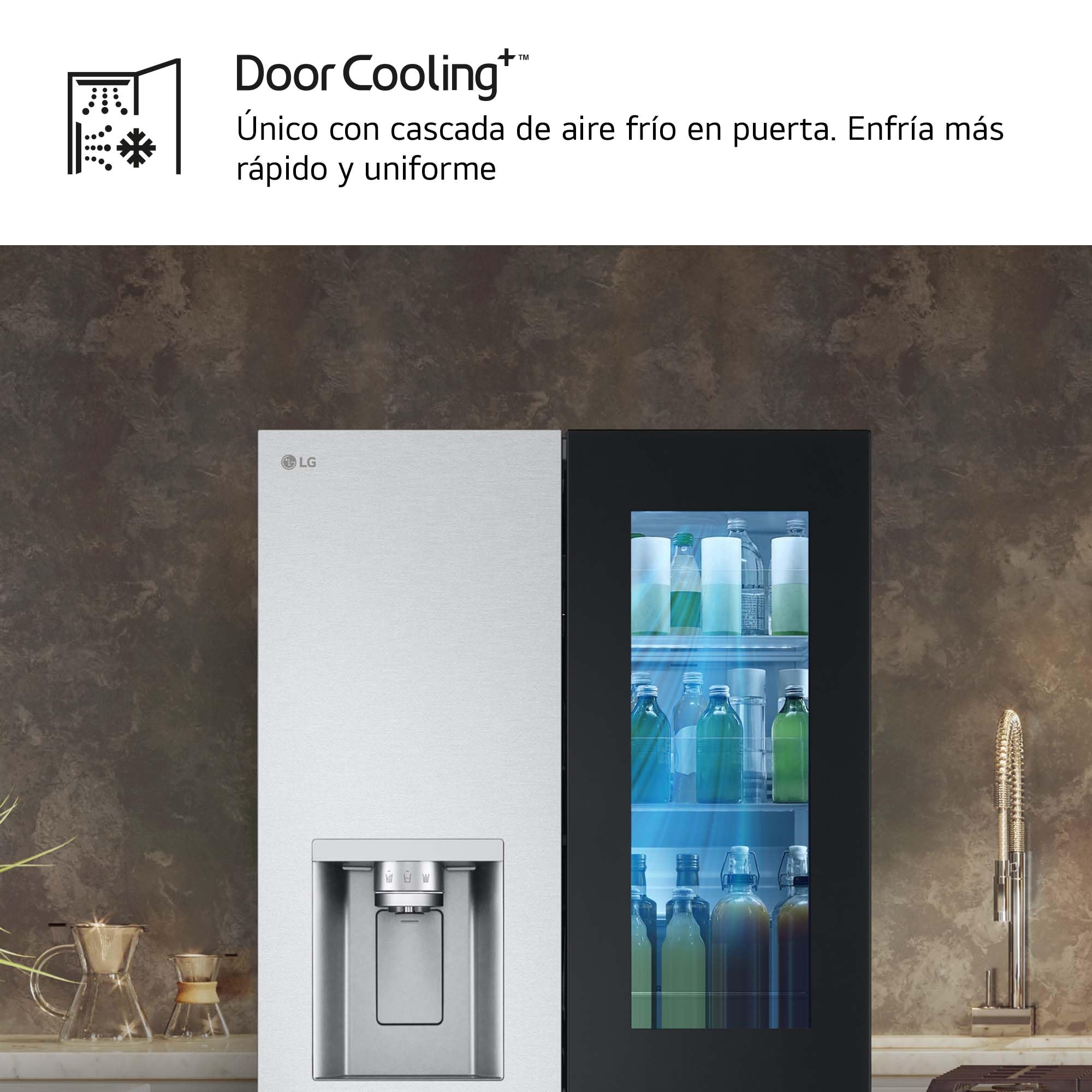LG GMG861MBAE - Frigorífico American Combi InstaView, Clasificación E, 508 L, Door Cooling, Linear Cooling, UVNano, 1,80 m, Acero texturizado antihuellas