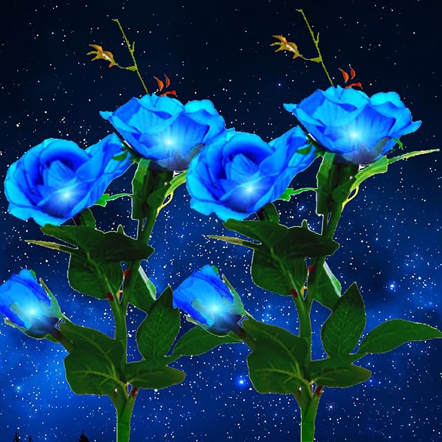Solar Lights Outdoor Garden - 2 Pack Solar Flower Stake Lights with 6 Rose Flower, Decorative Garden Lights Solar Powered for Mothers Day Patio Yard Pathway Walkway Decoration (Blue)
