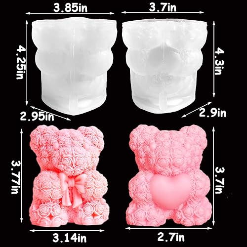 Miniatura 2 de TOPYS Paquete de 2 moldes de vela de oso de rosas 3D moldes de silicona para el día de San Valentín pinte tu propio corazón o lazo de vela de oso de