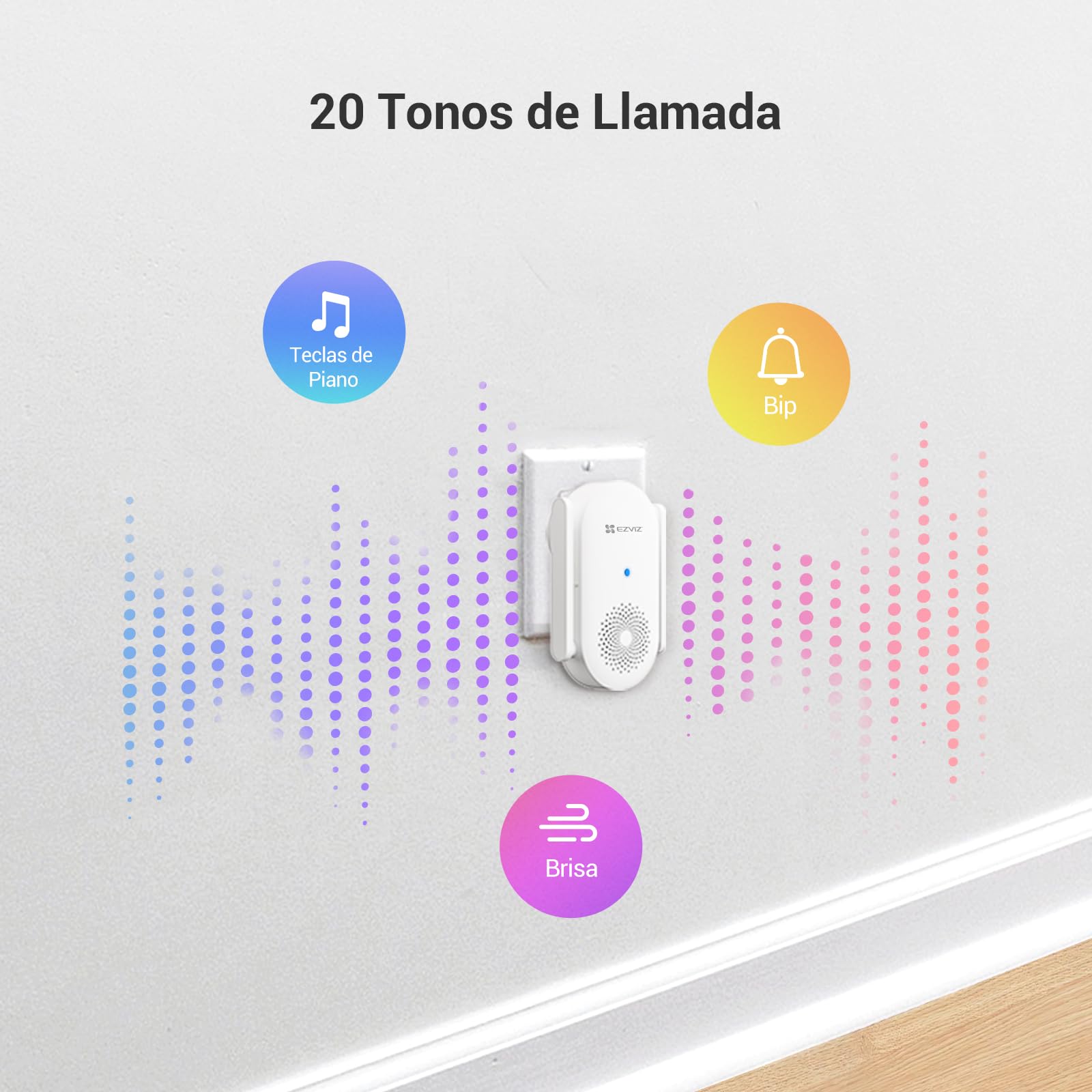 EZVIZ CH1 Chime WiFi Inteligente Timbre de Puerta, Timbre Interior Extra Compatible con Timbre con Vídeo EP3x Pro, Sirena Incorporada, Volumen Ajustable hasta 72dB, Antena Dual, Instalación Enchufable