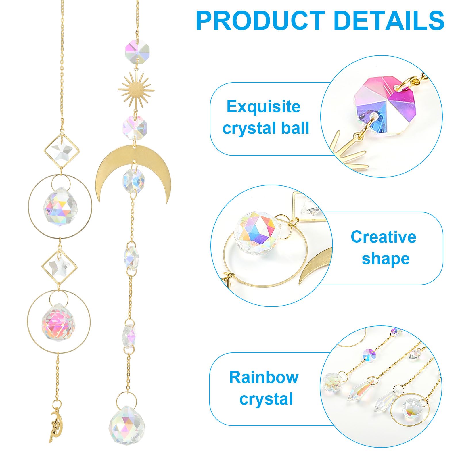 PATIKIL Crystal Suncatcher, 1 Set Hanging Colorful Crystals Prism with Chain for Windows Decor Rainbow Patio Garden - Image 3