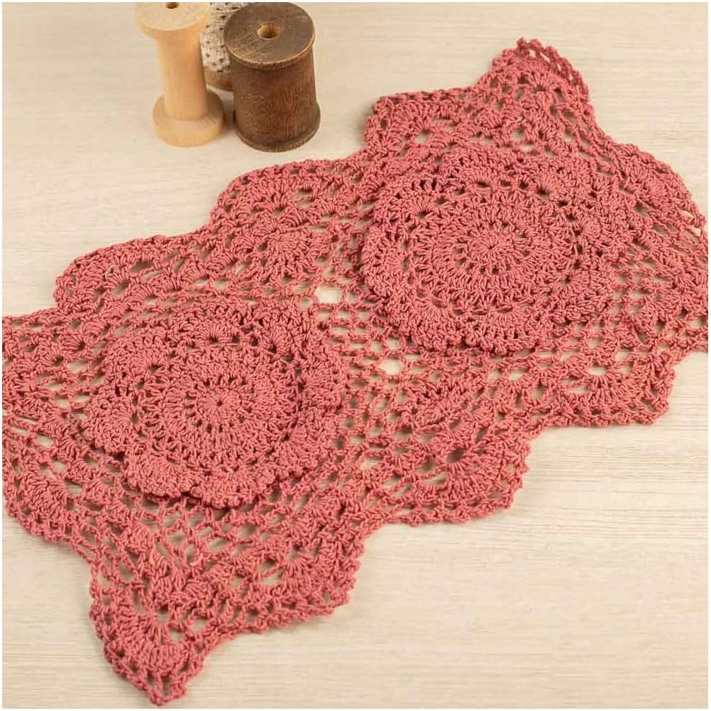 Factory Direct Craft Set of 4 Individual Rose Rectangle Cotton Hand Crocheted Lace Doilies | 12" L x 8" W