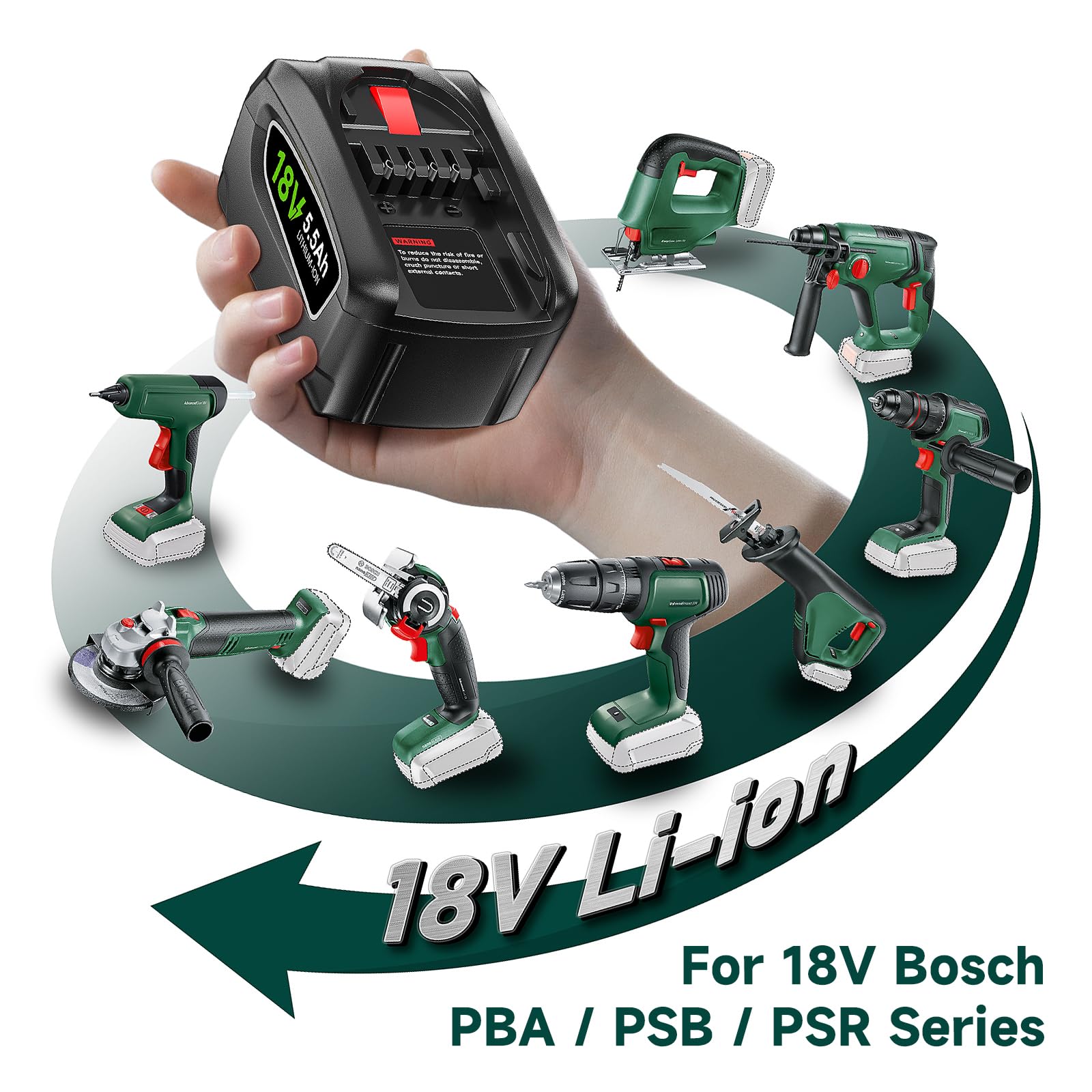 18V 5.5A AH Batteria per Bosch PBA/PSB/PSR serie, AL1880CV AL18815CV AL1830CV, batteria di sostituzione per rifiniture di siepi, cacciaviti a cordone, cacciaviti per trapani