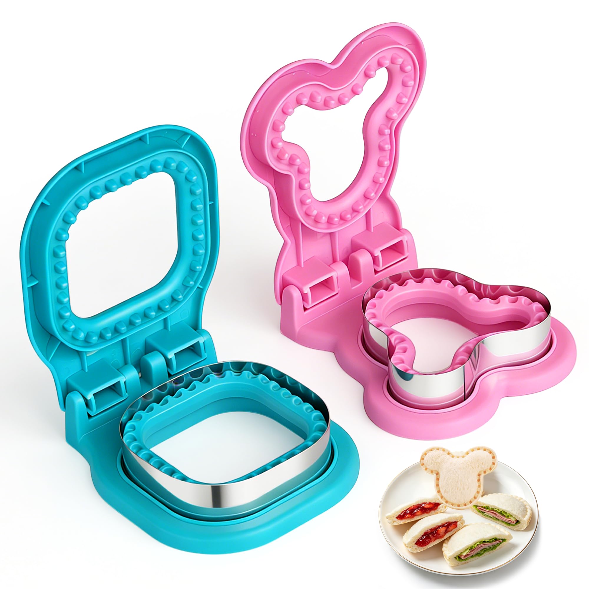 Sandwich cutter, 2 piece sandwich cutters for kids lunch, Square and mouse shaped breakfast sandwich cutter and sealer set, for boys, Girls lunchbox and bento box.-image-12
