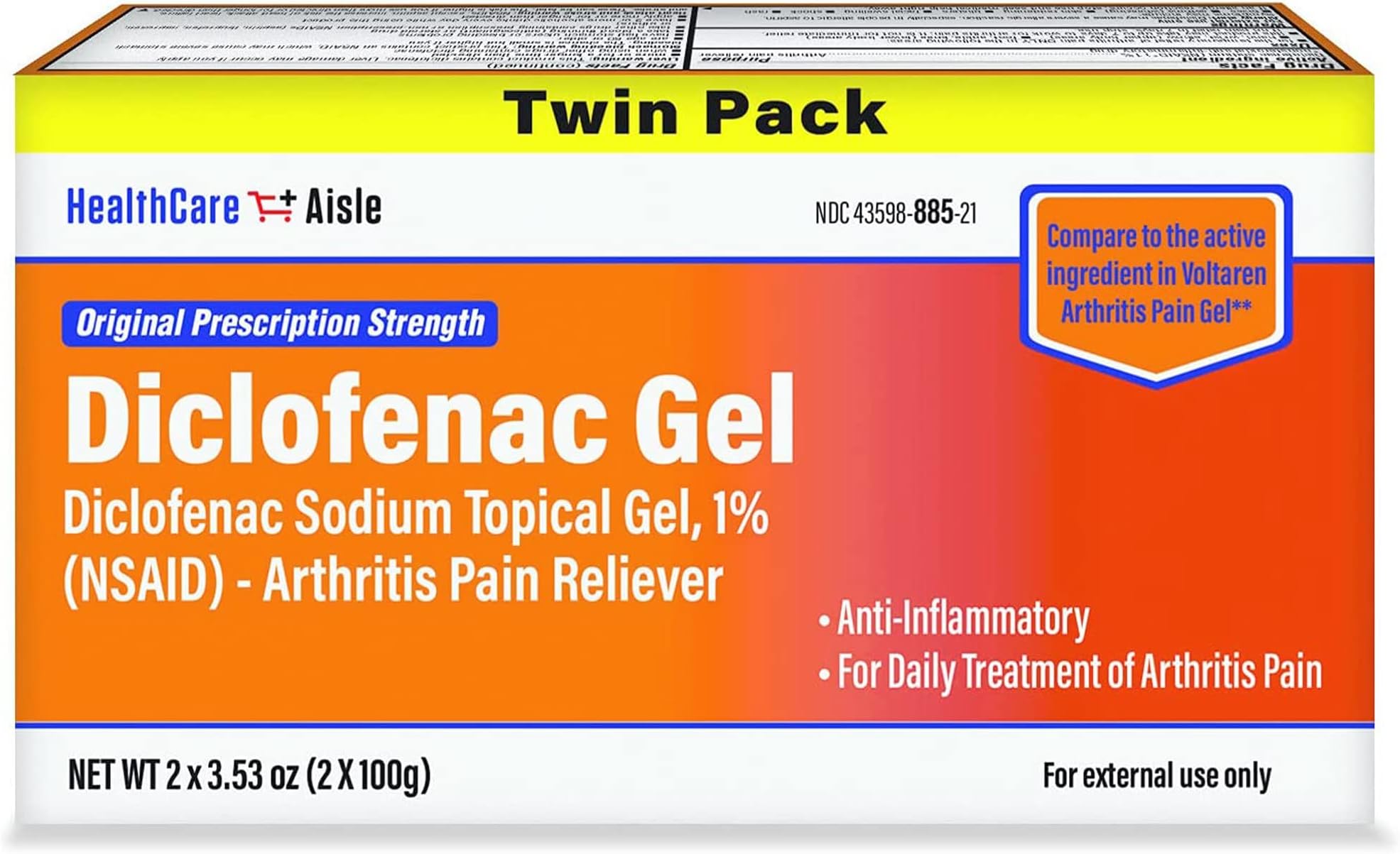 Diclofenac Gel Twin Pack Diclofenac Sodium Topical Gel (NSAID) Arthritis Pain Reliever 1% 200 grams (2 x 100g)