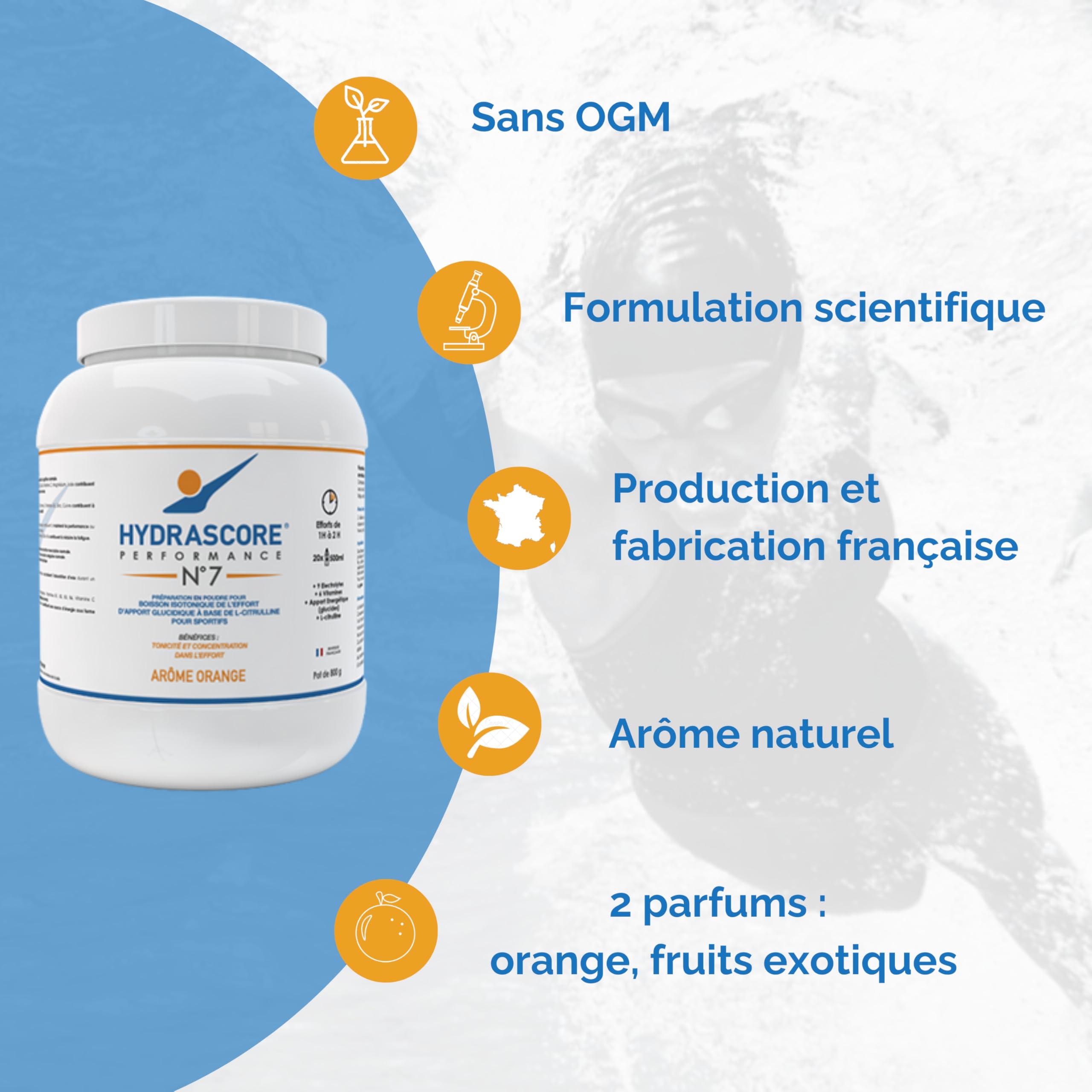 N°7 - Orange Pot 800 g - Boisson Isotonique Energétique Sportifs - Pour Efforts 1 à 2 h - Running, Vélo, Trail - Poudre Énergisante Hydratante - Électrolytes Hydratation - H1006