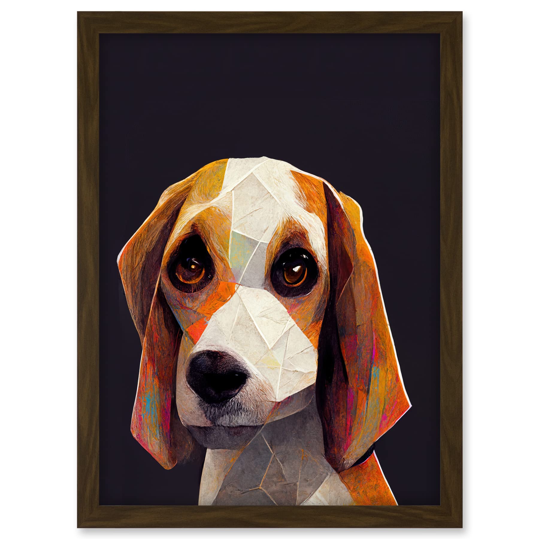 Doppelganger33 LTD Geometric Beagle Dog On Black Artwork Framed A3 Wall Art Print