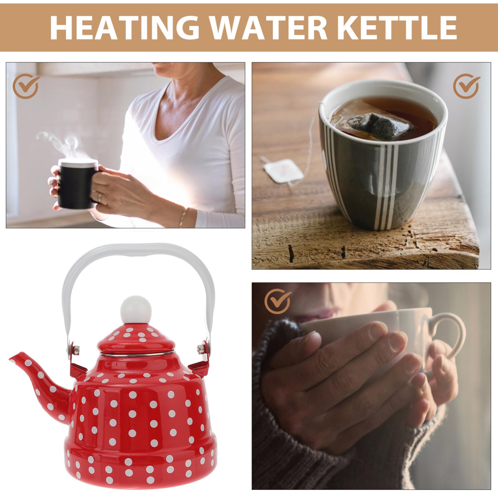 DOITOOL Émail Thé Bouilloire Cuisinière Bouilloire Émaillée Théière Café Rouge Et Blanc À Pois Thé Avec Filtre En Acier Inoxydable Pour La Maison Restaurant Cuisine