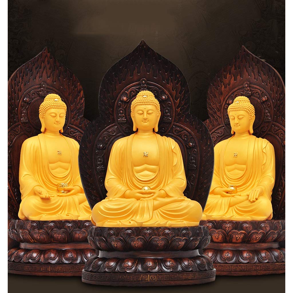Estatuas de Buda Buda Estatua Resina Zen Buddha shajin shakyamuni Sentado Buddha Adornos dedicados a la casa Sambo Buddha artesanía (Color : Yellow)