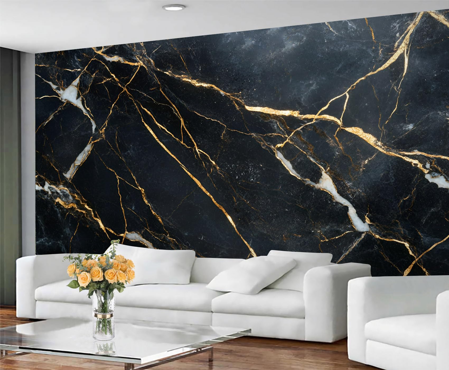 GIVLWF Black and Gold Wallpaper for Bedroom, Marble Wallpaper for Living Room, Stone Texture Murals for Walls, Non Self Adhesive Wall Paper & Home Decor