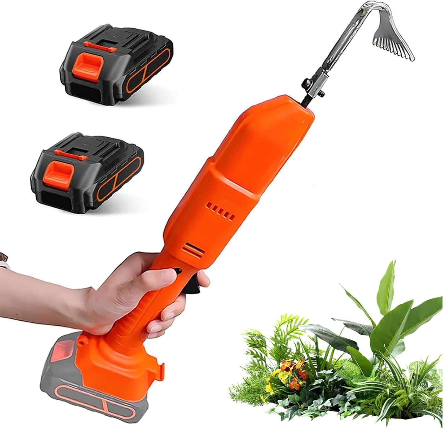Cultivateur Électrique Sans Fil Avec 2 Batteries Et Pôle Télescopique, Déshuisse De Jardin Portable Rechargeable 21V Pour Desserrer Le Sol Et Enlever Les Mauvaises Dans Le Lit De Cour Et De Fleurs, De
