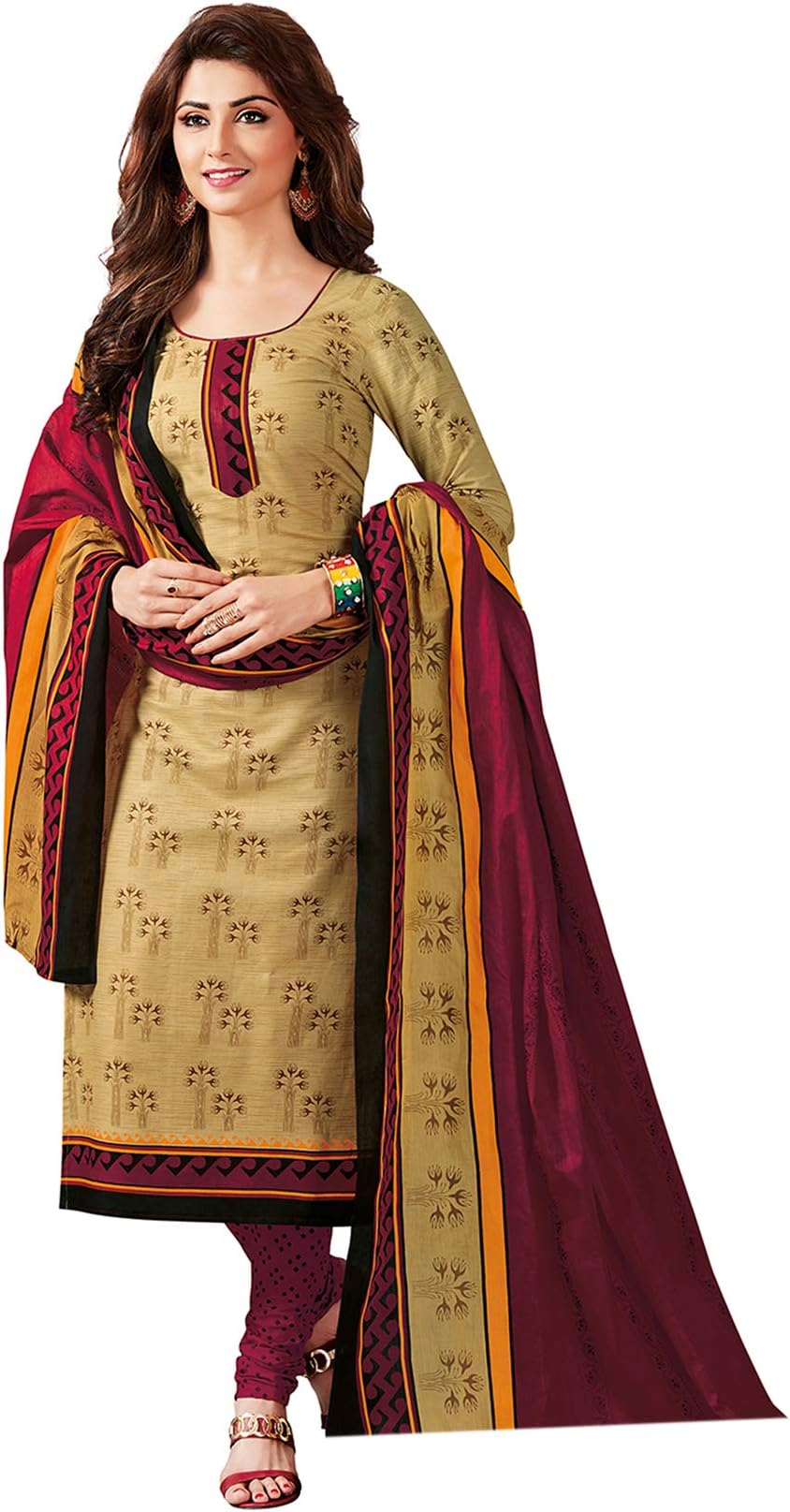DIVI Cotton Women's Dress Material (DIVIBLWEDM1022_Beige_N/Rnuma)
