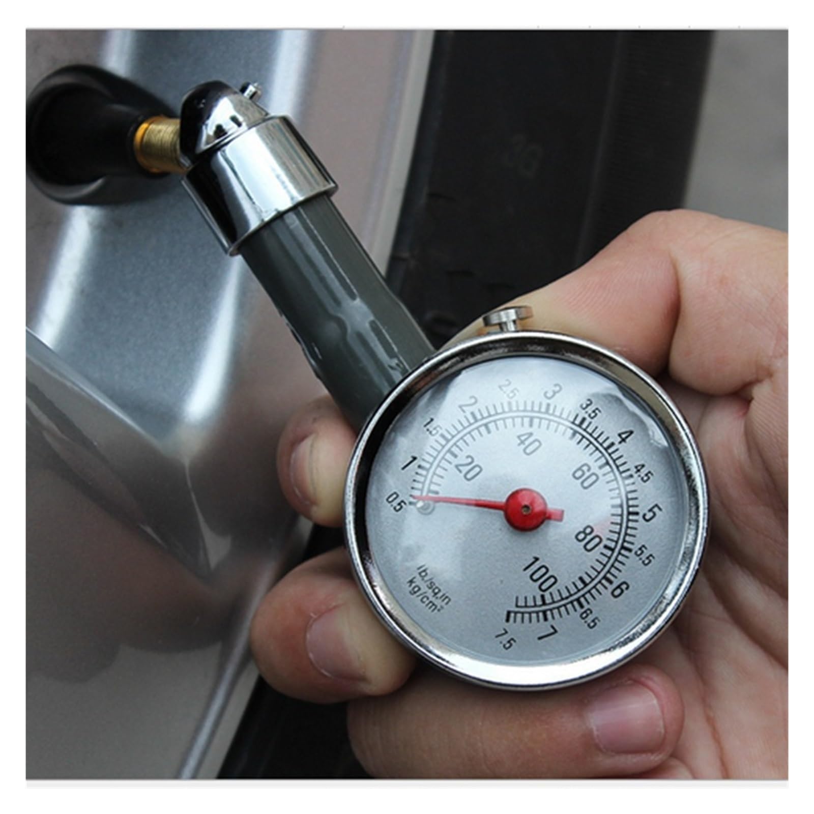 Manomètre, Manomètre de pression des pneus à cadran en acier inoxydable, double échelle 0-100 PSI for voiture, moto, camion(Set 2)