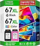 Pack de cartouches d'encre 67XL compatibles pour cartouches d'encre HP 67 Pack Combo Noir Couleur adapté pour Deskjet 2855e 4255e 2700 2755e 2734e 2842e 4255e 2827e 2723e 4155e 2742e Envy 6455e 6055e 6000 Imprimante