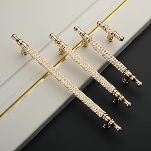 Miniatura 5 de Asidrama Paquete de 10 manijas de gabinete de cocina doradas moleteadas de 3.75 pulgadas (3.780 in), tiradores de gabinete, accesorios de gabinete