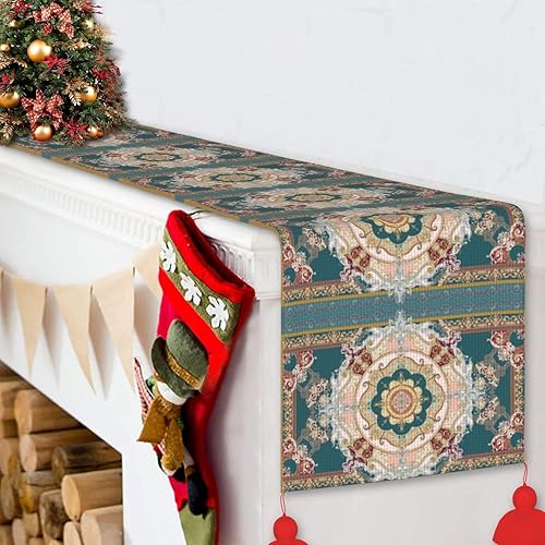 Vista 13 de Christmas Table Runner 60 Inches Long Fall Table Runner for Dining Table Christmas Decorations Coffe Table Runner with Tassels Kitchen & Table