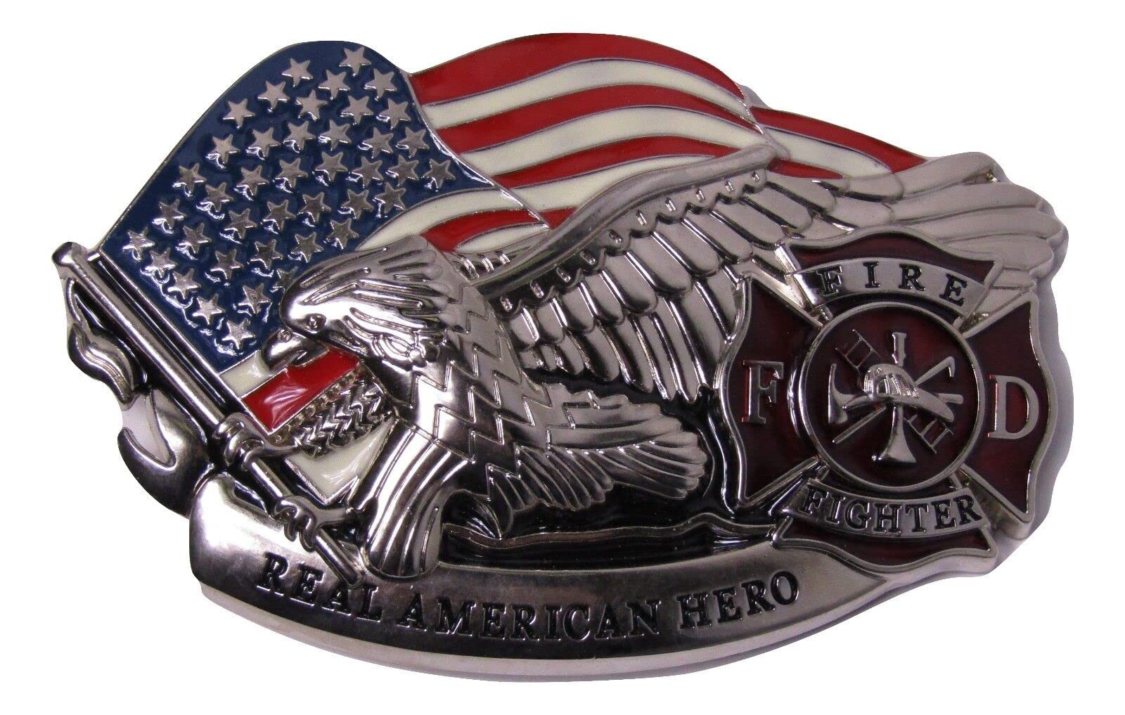Flakita's Novelties Fire Fighter Fire Department USA Eagle Real American Hero Belt Buckle (4x3 inches)