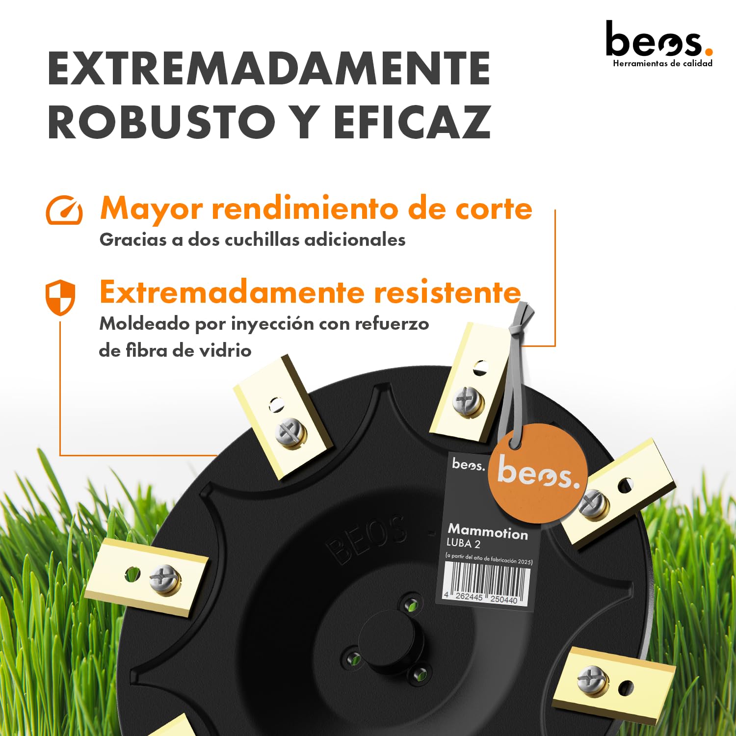 BEOS Discos de Cuchillas para cortacésped robótico Premium – Compatibles con Mammotion LUBA2 AWD (a Partir del año de fabricación 2025) – 2 Discos de Cuchillas para 8 Cuchillas –