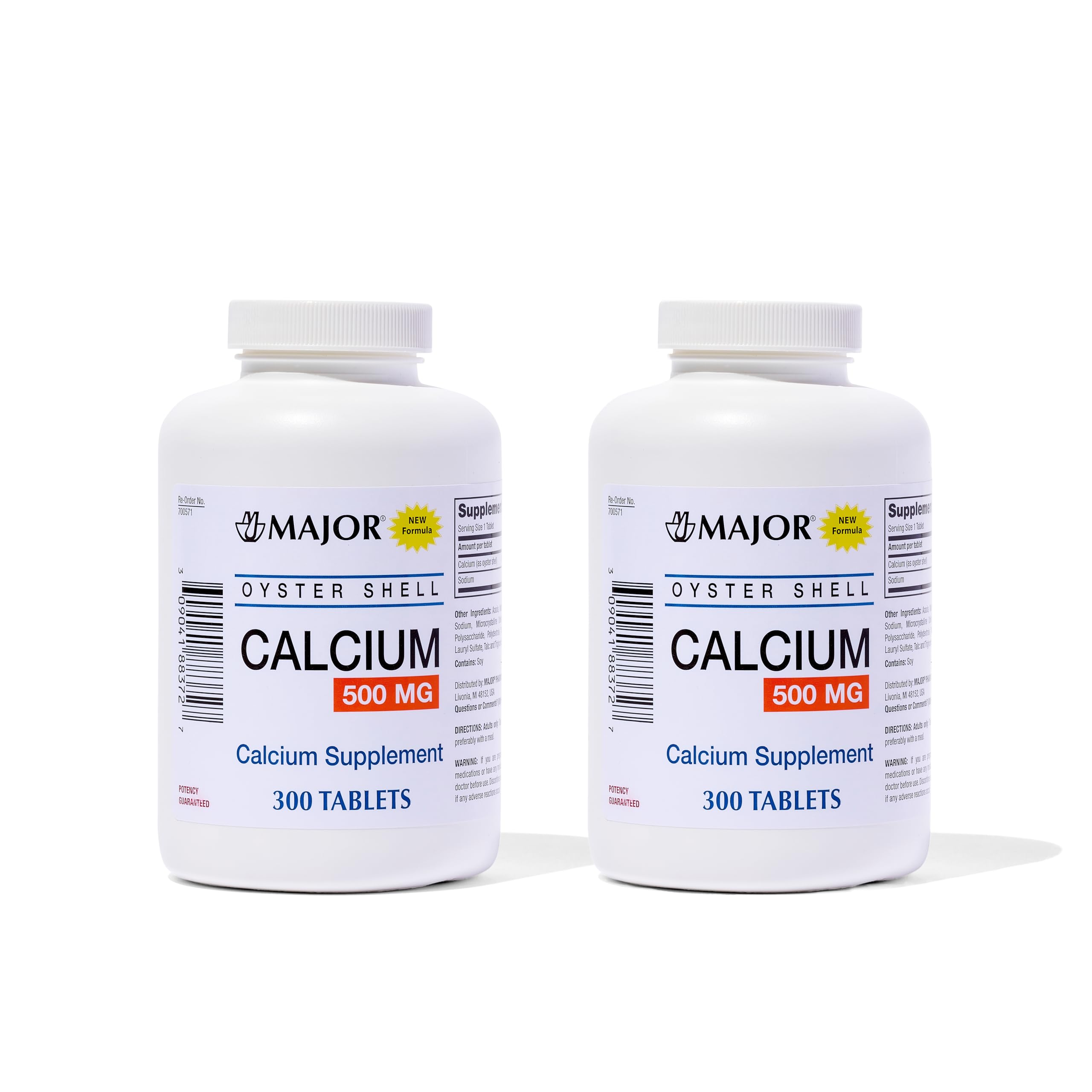 Major Oyster Shell Calcium 500 mg - Daily Calcium Supplement - 300 Tablets (2-Pack) 300 Count (Pack of 2)