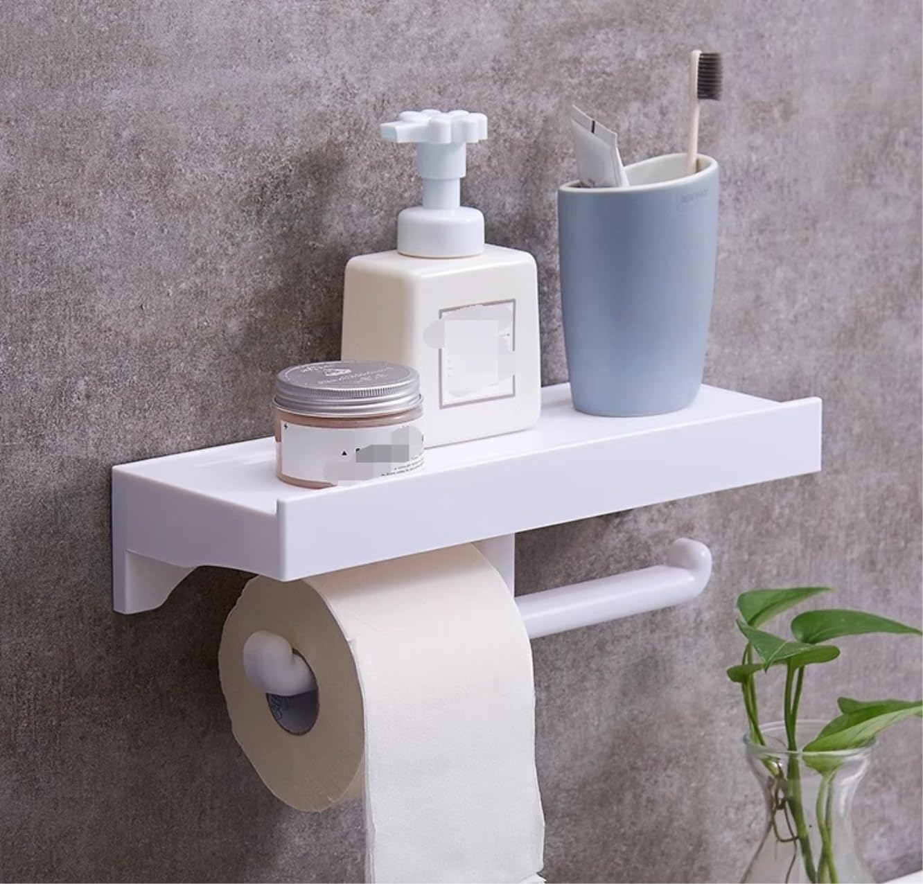 Mensole Bagno Portaoggetti da Doccia Adesivo per con Portarotolo Senza Foratura per Il Bagno Accessori