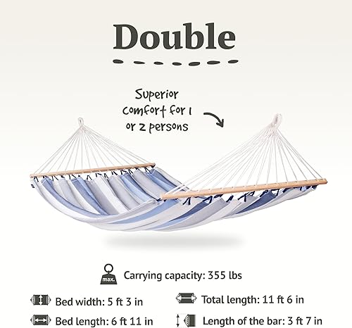 Vista 33 de La Siesta® Alisio Hamaca con barra esparcidora, hamaca exterior resistente a la intemperie, hamaca exterior de tela para 2 personas, máximo 355