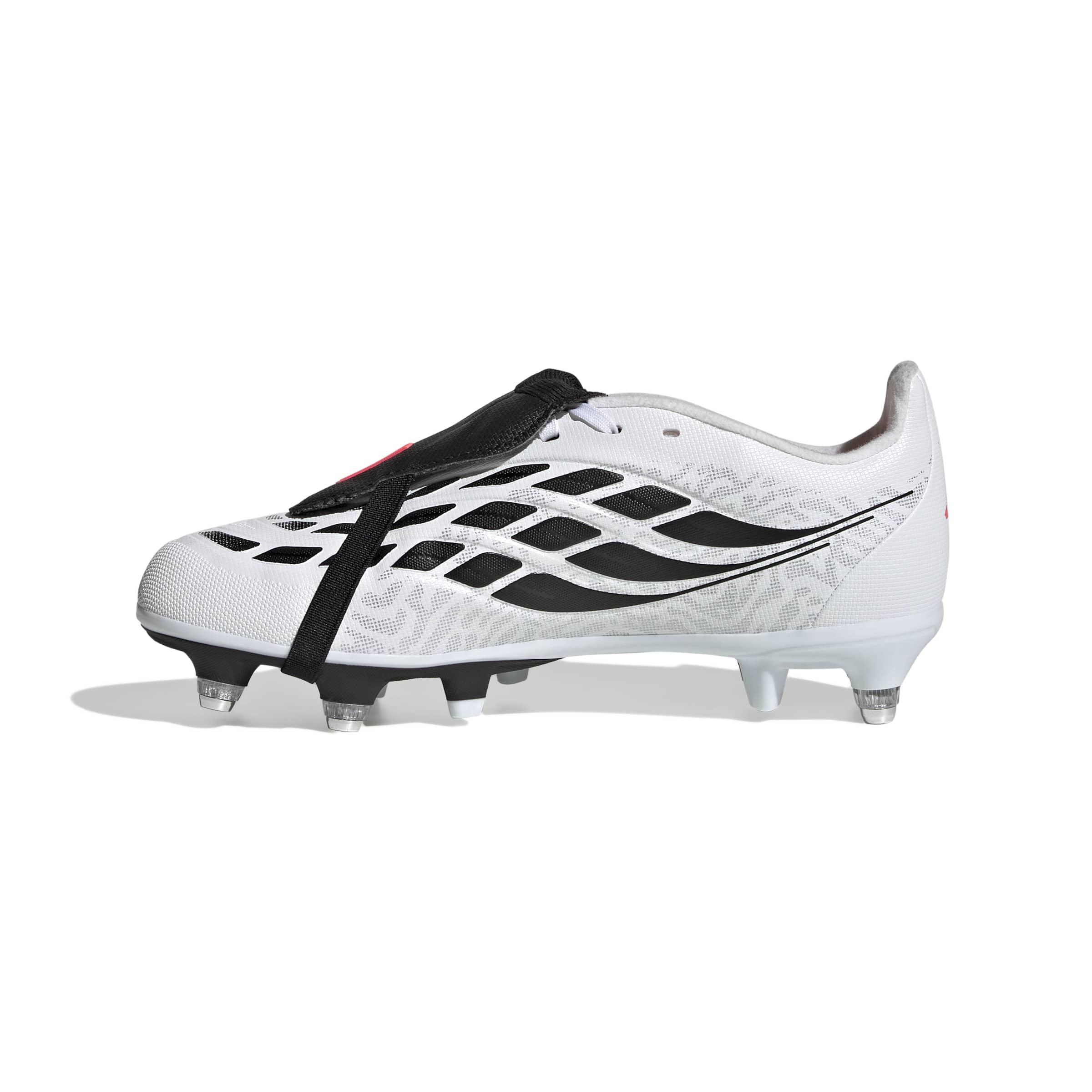 Adidas Unisex - Bambini e Ragazzi Predator League Fold- Over Tongue Soft Ground Football Boots Kids Shoes, Ftwr White/Solar Turbo/Core Black