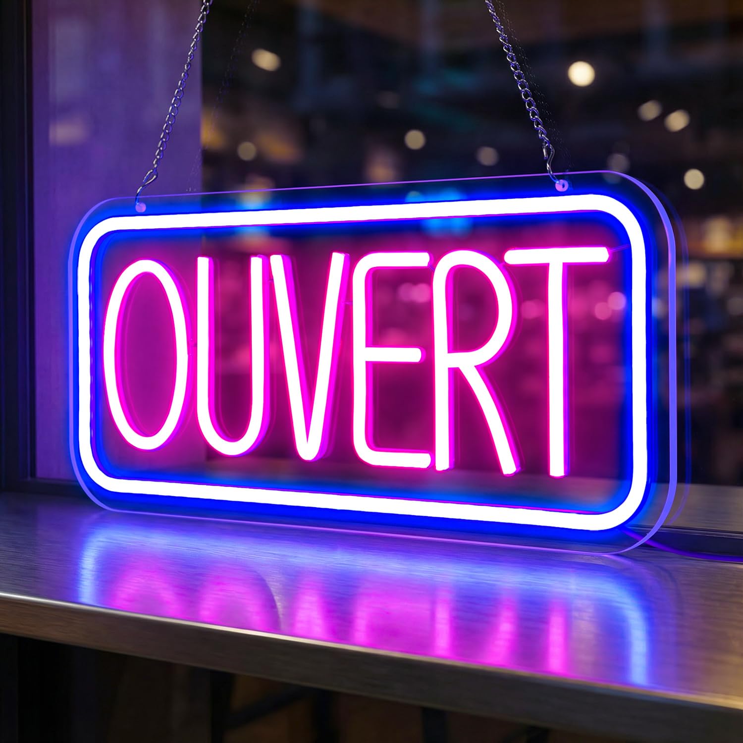 Enseigne Neon OUVERT LED lumineuse USB pour commerce porte fenêtre luminosité réglable magasin restaurant bar café
