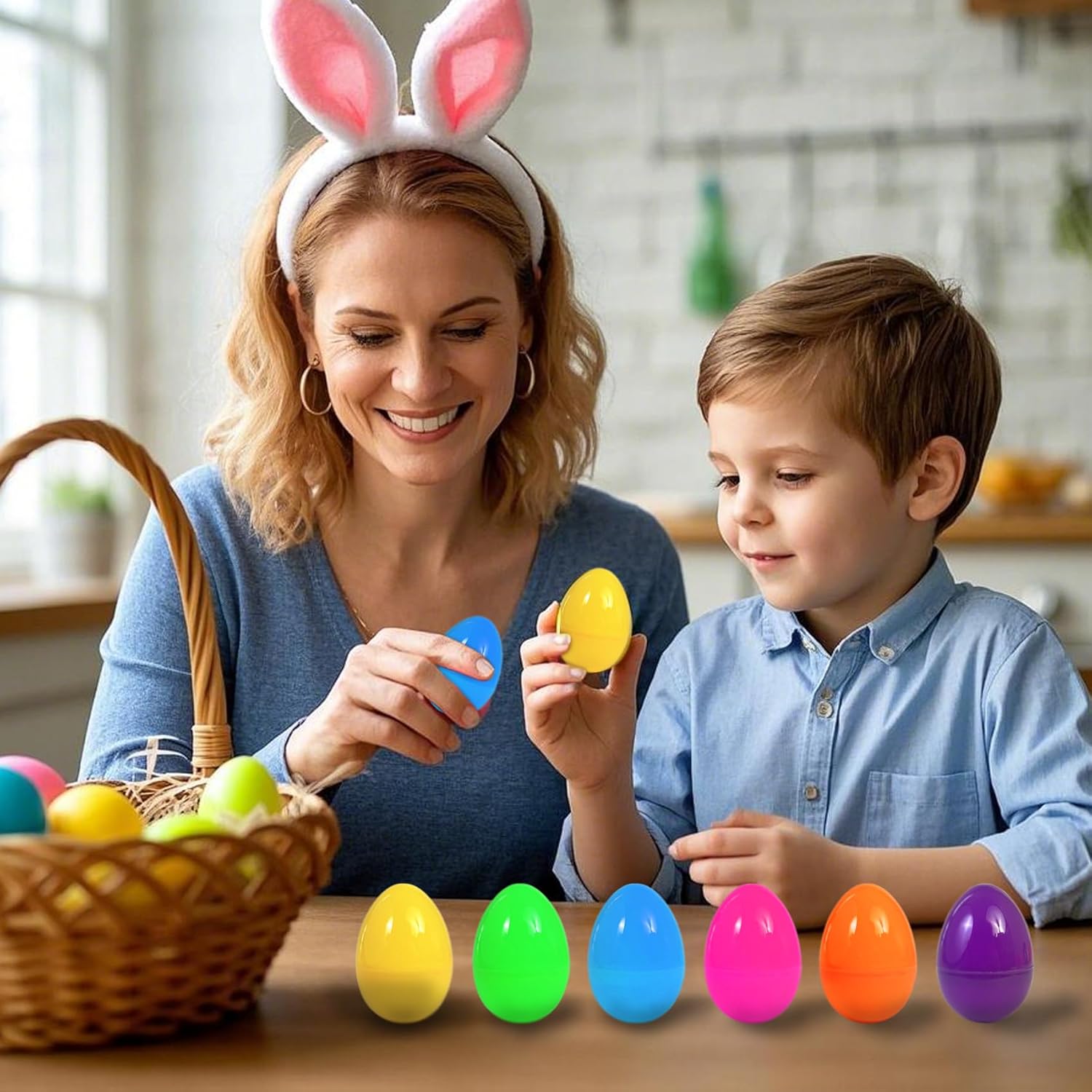 UOUYOO Empty Easter Eggs 2.3" Colorful Bright Plastic Easter Eggs for Easter Egg Hunt, Suprise Egg, Easter Hunt 24Pcs