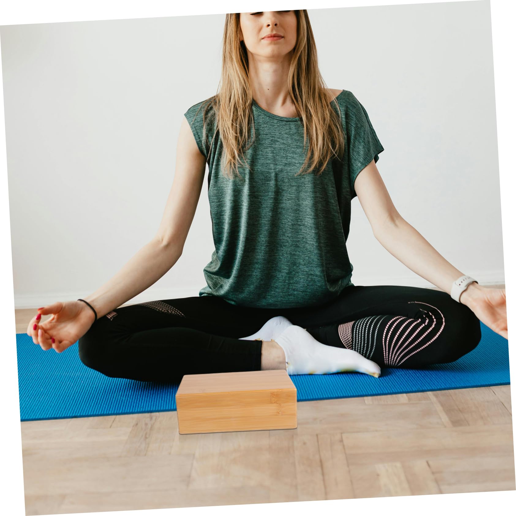 ibasenice Bloque de Yoga y Diseño Portátil Superficie Lisa de Bambú Natural Adecuado para Yoga, Pilates y Meditación en Casa