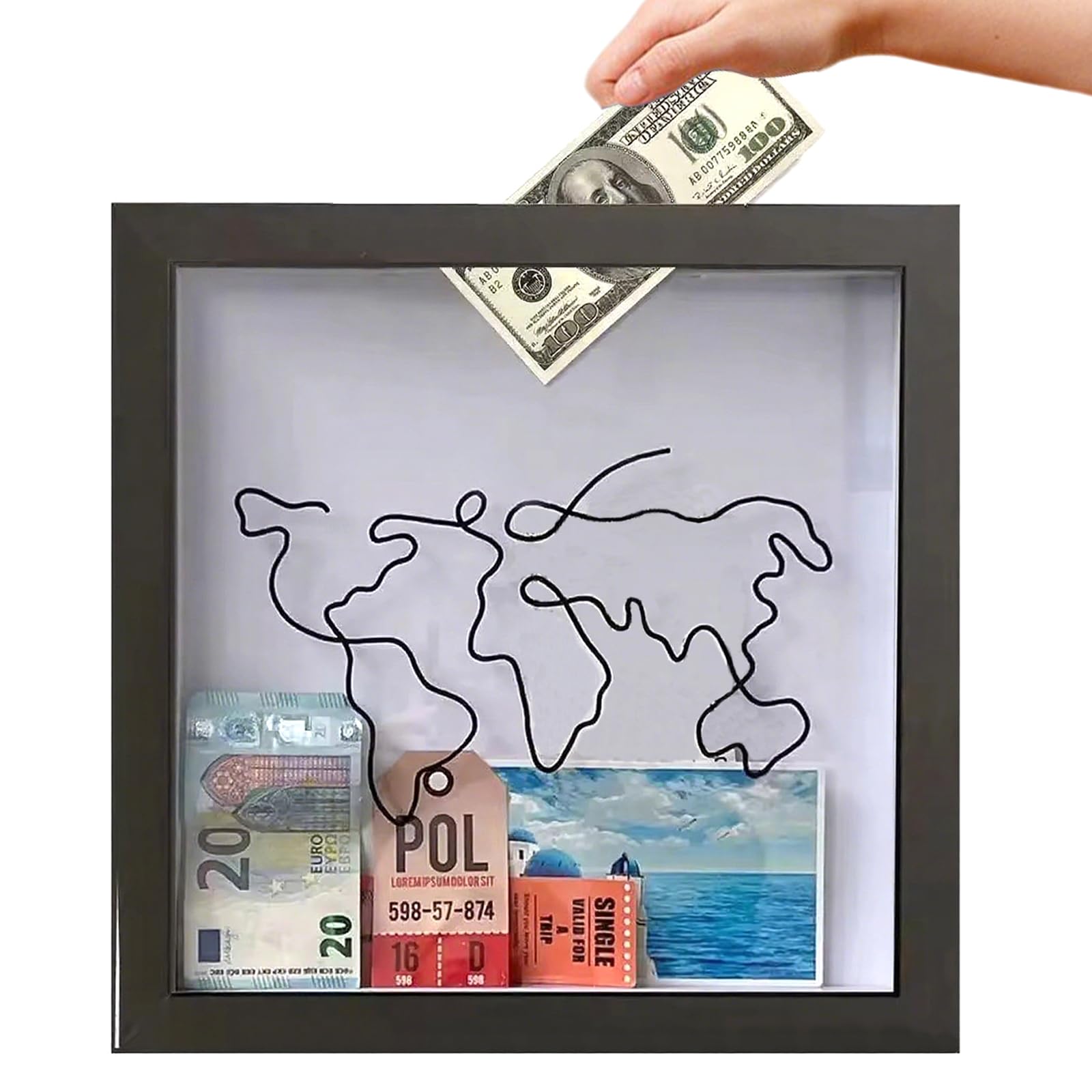 DOETYD Adventure Travel Memory Box,8 In Wooden Adventure Archive Shadow Box Frame for Travel Movie Ticket Photo Postcard Collection Travel Gifts Storage Box with Slot(Black)
