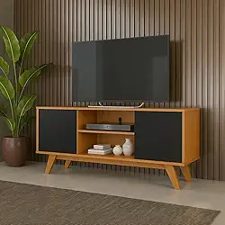 Rack Turim Estante Multifuncional Para Sala de Estar com Prateleira, Porta e Organizador (Cedro/Preto)