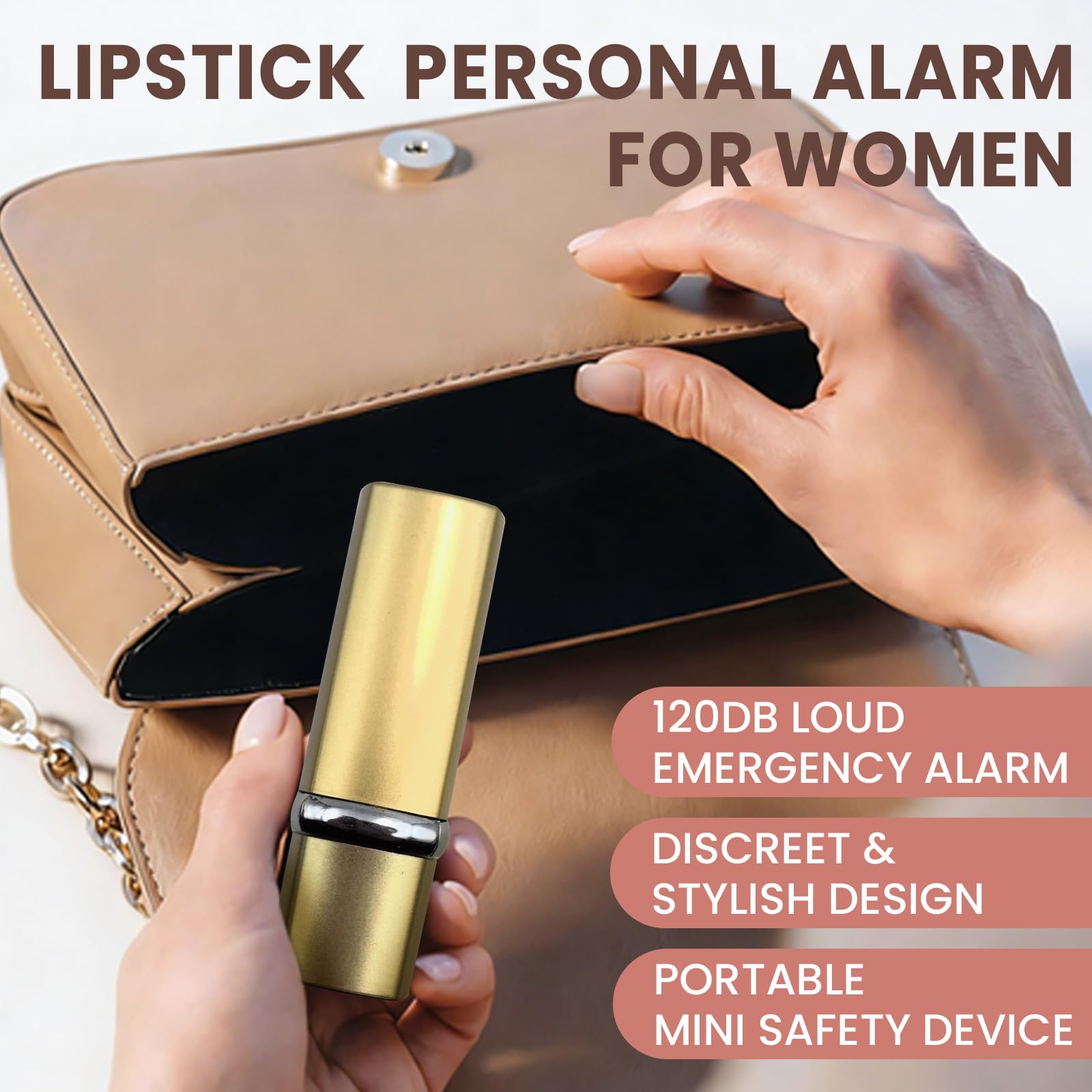 Lot de 5 alarmes personnelles pour femme, alarme de sécurité puissante de 120 dB, alarme d'autodéfense discrète en forme de rouge à lèvres, alarme d'urgence facile à tirer, mini appareil de