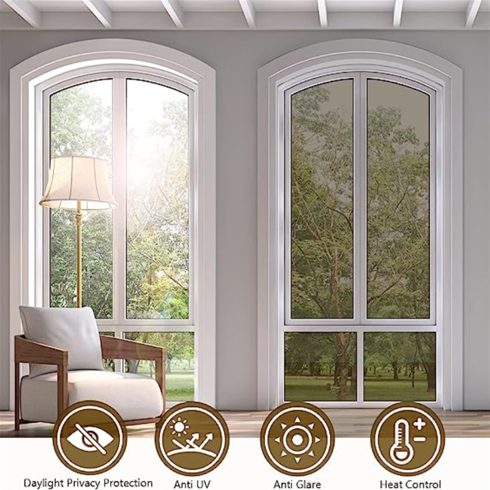 Folia okienna Srebrna folia okienna Herbata One Way Privacy PVC Static Cling Heat Blocking Anti UV Zdejmowana folia okienna na lustro do domu i biura Naklejka na okno (30 x 600 cm)