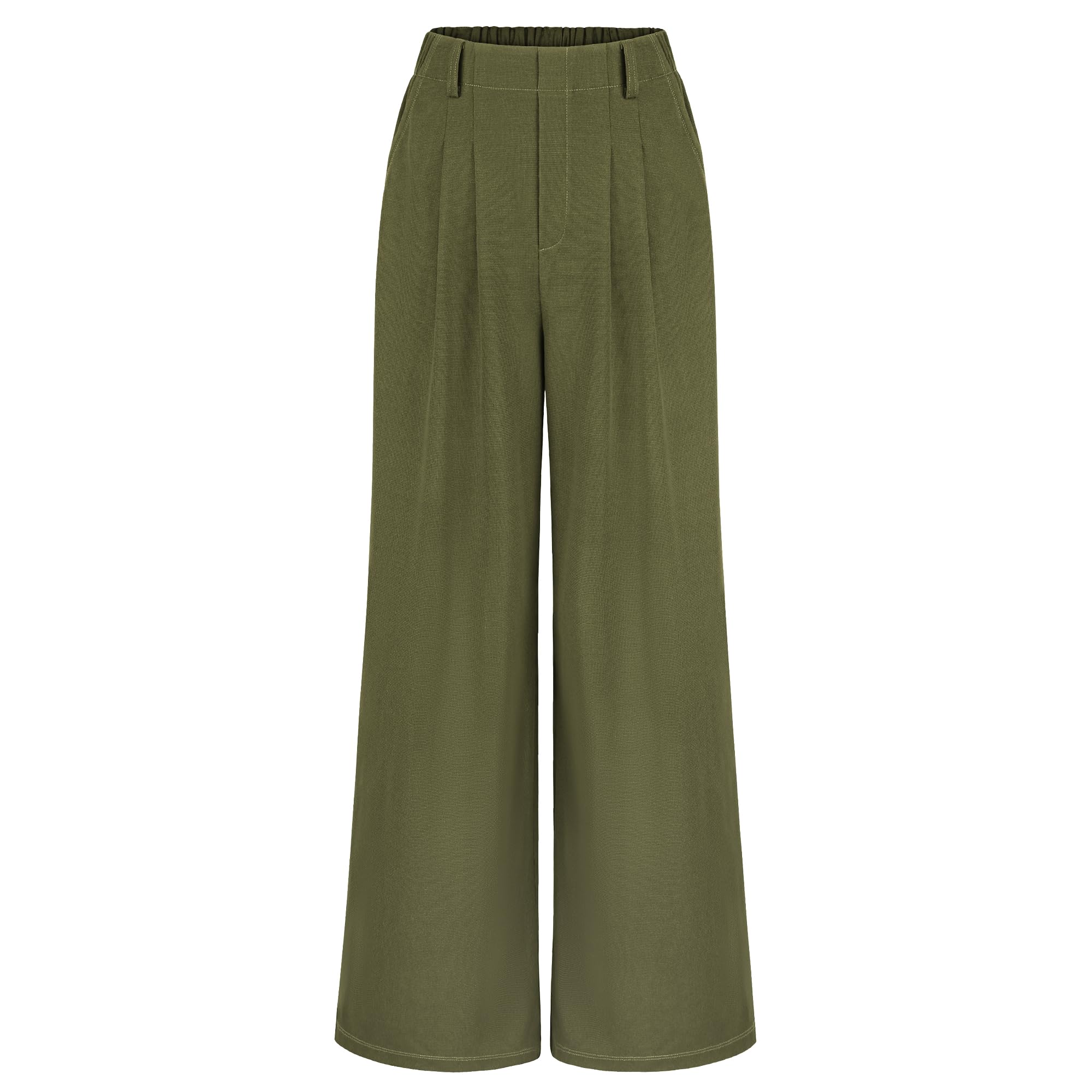 SeSe Code Womens Wide Leg Pants Elastic High Waisted Waffle Knit Casual Slacks Work Business Palazzo Trousers with