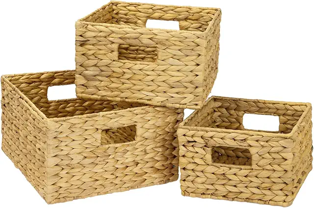Vierkante Mand - HMF Water Hyacinth Square Braided Storage Basket Set of 3